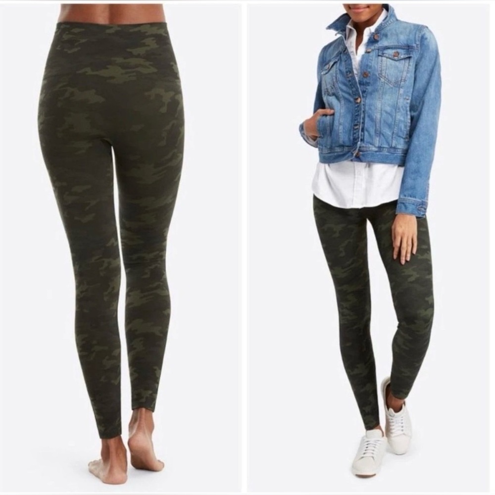 SPANX Look at Me Now Seamless Leggings Camo Green High Waisted Slimming Pants M